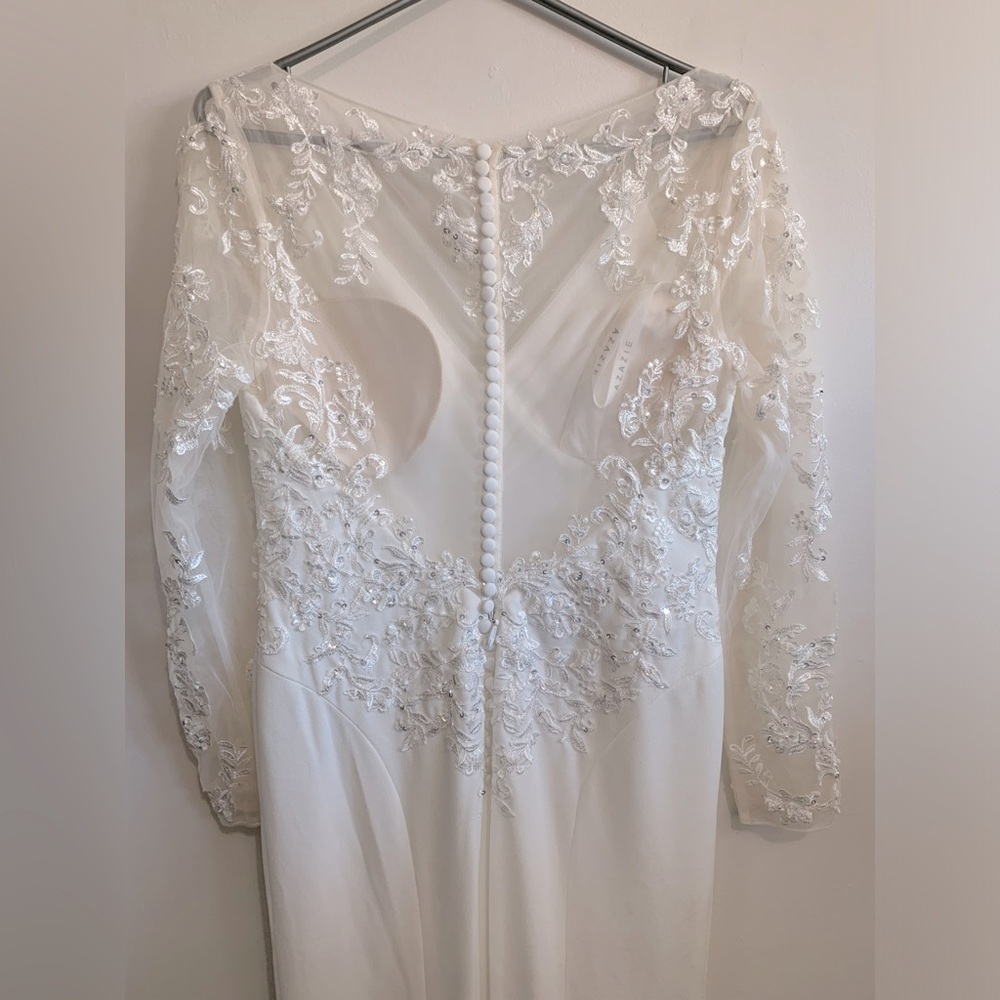 Azazie MISTIE Diamond White Mermaid V-Neck Sequins Crepe wedding Dress - Picture 10 of 12
